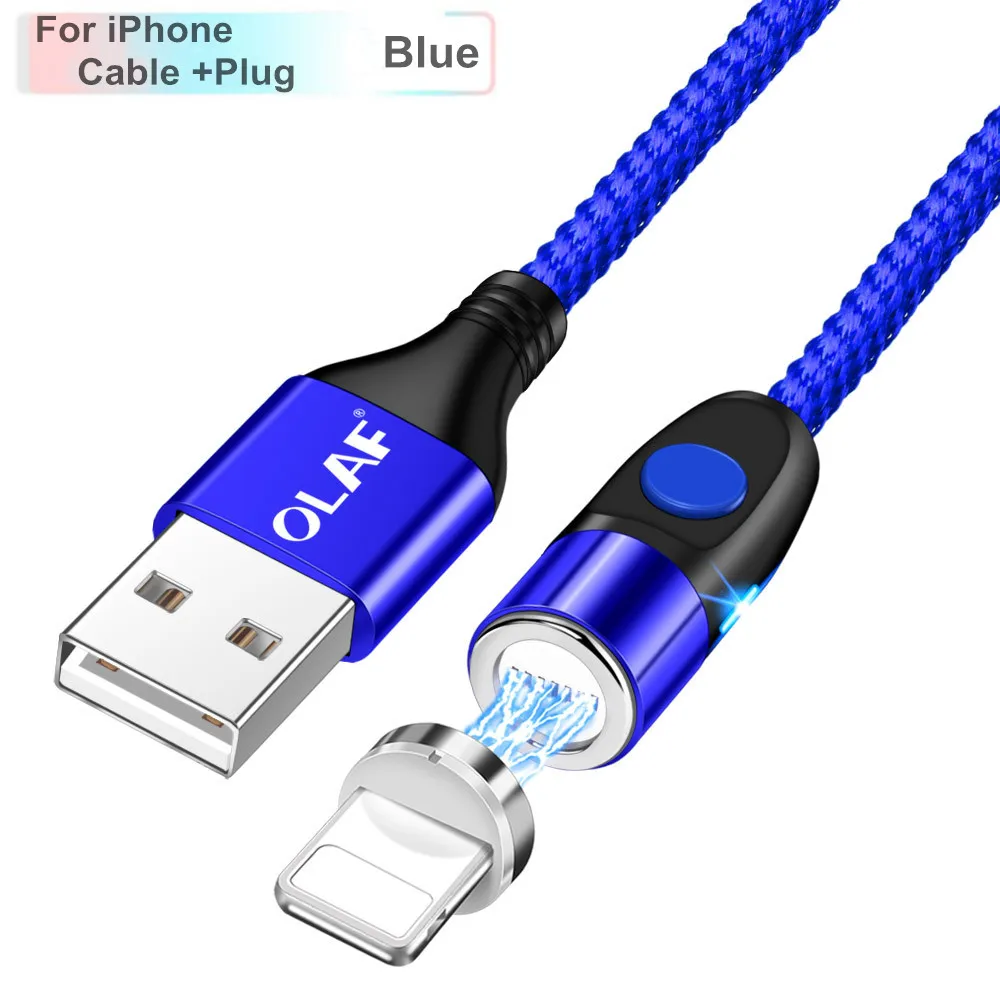 Blue For iPhone Магнитный кабель Олаф 1 м 2 м 3 А, кабель для быстрой зарядки micro usb type c для быстрой зарядки iPhone 3,0, магнитный кабель USB c type-C - Цвет: Blue For iPhone