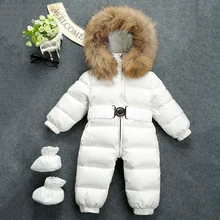 Bébé Habineige Russie Hiver Naturel Raccon Col De Fourrure À Capuchon Épaissir Jumsuits pour Bébé Garçons Filles Duvet de Canard Veste de Neige Porter