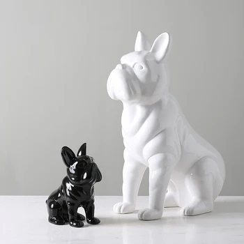 

Modern Fighting dog Glazed Black and White Dogs Ceramic Decoration Window Animal Decoration Crafts Gifts