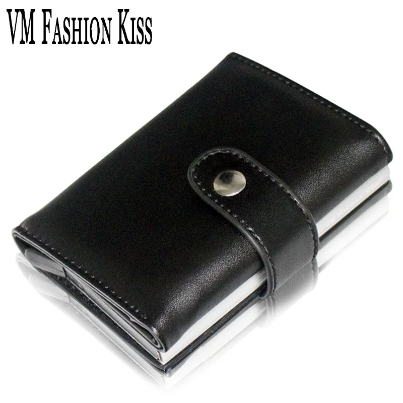

VM FASHION KISS Blocking RFID Simple Wallet PU Leather+aluminum Minimalist Wallets Hasp Mini Metal Purse Credit Card Holder