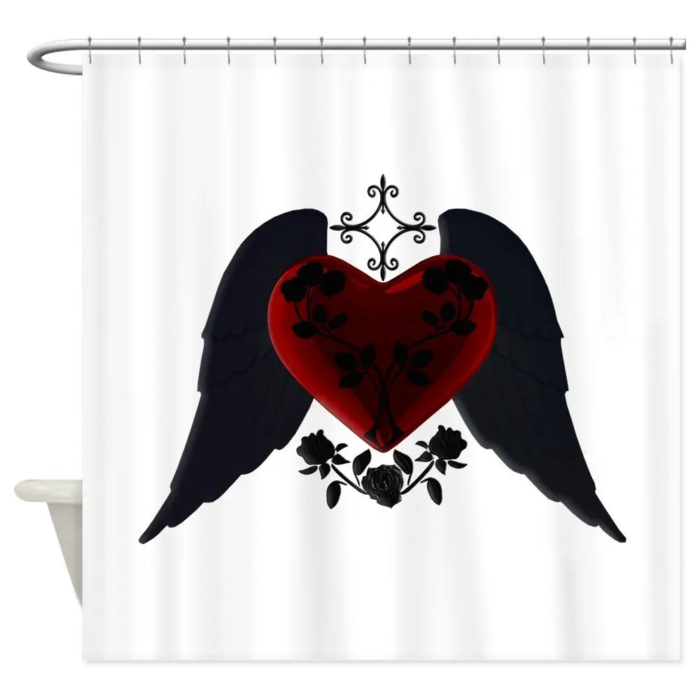 Black Winged Goth Heart Decorative Fabric Shower Curtain For The