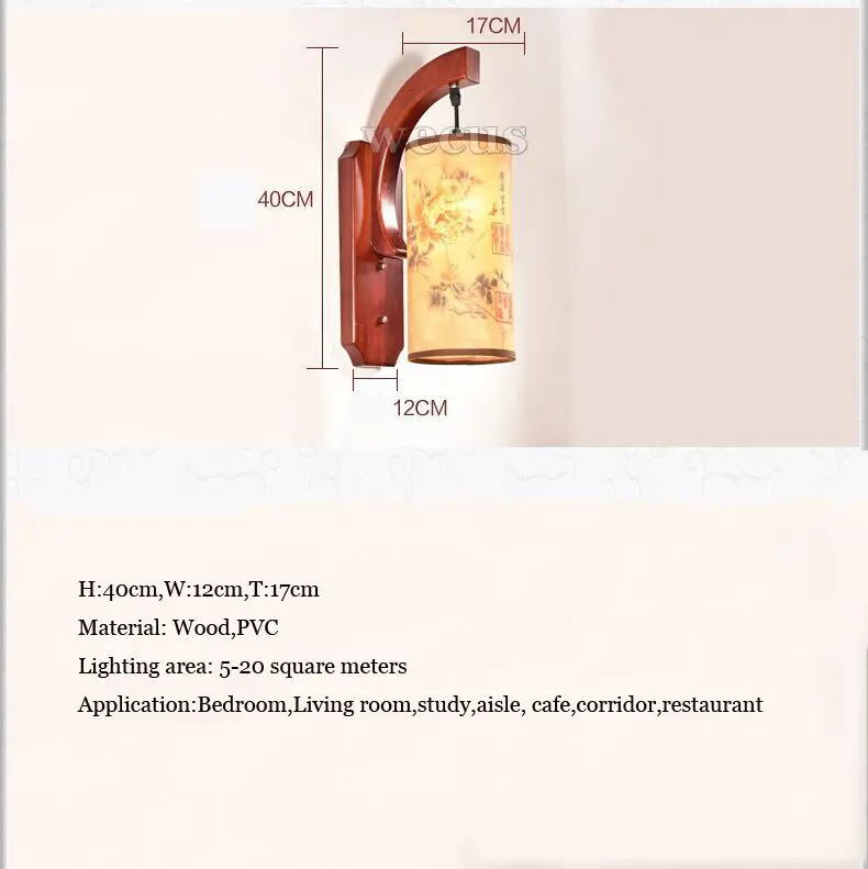 Ретро Китайский настенный светильник, настенный светильник, античный деревянный Parchme, для лестниц, коридора, спальни, гостиной, кафе, лампа, E27 настенный светильник, бра