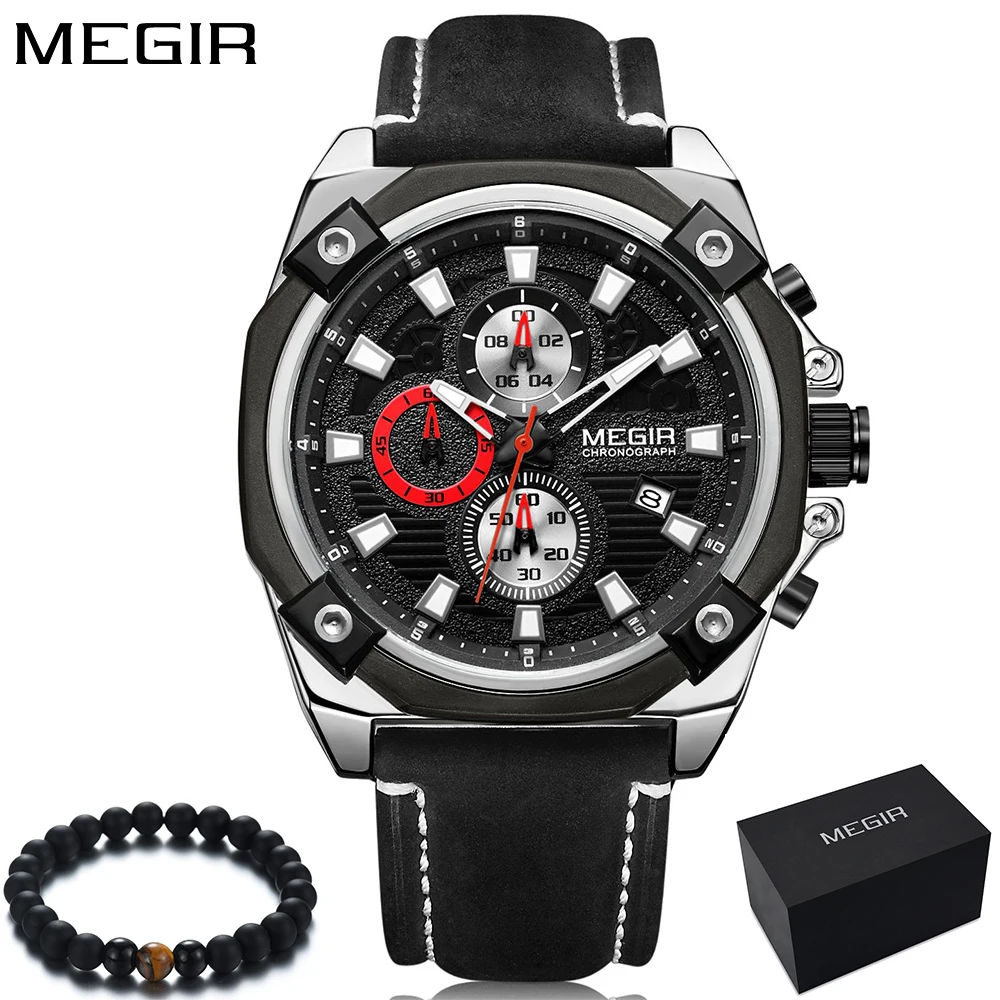 

Megir Men's Watch top Brand Luxury Fashion Chronograph Sport Men Watches leather Quartz Watch relogio masculino horloges mannen