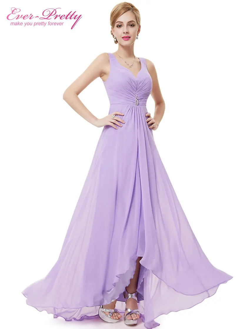 Длинные вечерние платья Ever Pretty плюс размеры EP09983BK двойной V образным вырезом Стразы Высокая Низкая Свадьбы События платья для особых - Цвет: Lavender