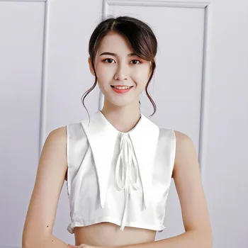 

Vintage Detachable Winter Blue Stripes Lace multi-layered fairy mesh gauze sweatshirt winter Pointed silk satin bow feminine