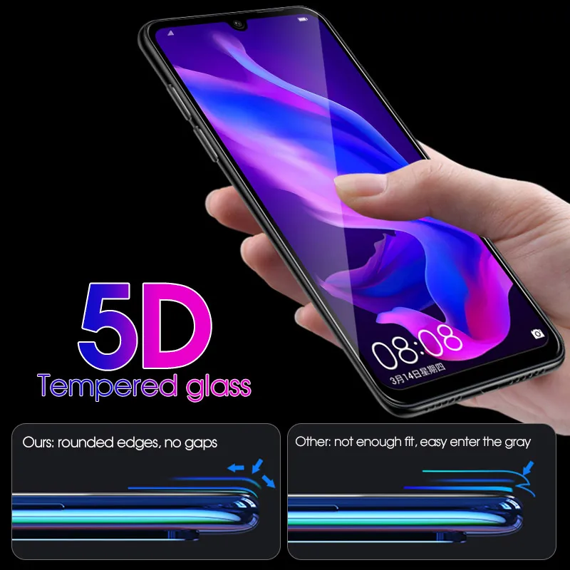 Истинное 5D закаленное стекло с закругленными краями на клеевой основе для Huawei P20
