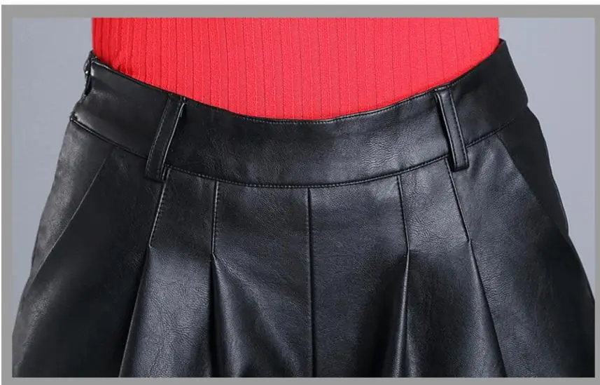 Новое поступление женские широкие брюки шорты с высокой талией сексуальные из искусственной кожи короткие весна осень черные кожаные короткие большие размеры M-4XL K595