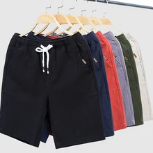 Мужские шорты, мужские летние хлопковые повседневные шорты, одноцветные, с эластичной талией, на завязках, Celana, корейский стиль, пляжная одежда, Boardshorts Pria 5XL