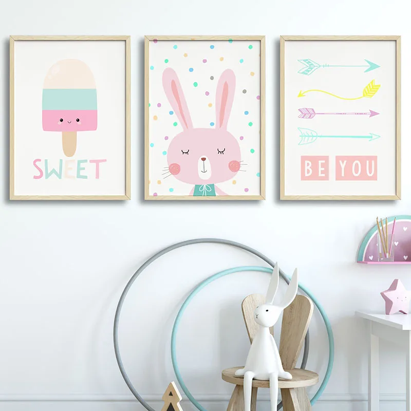 Для маленьких девочек Детская Wall Art плакат живопись на холсте мультфильмы кролик