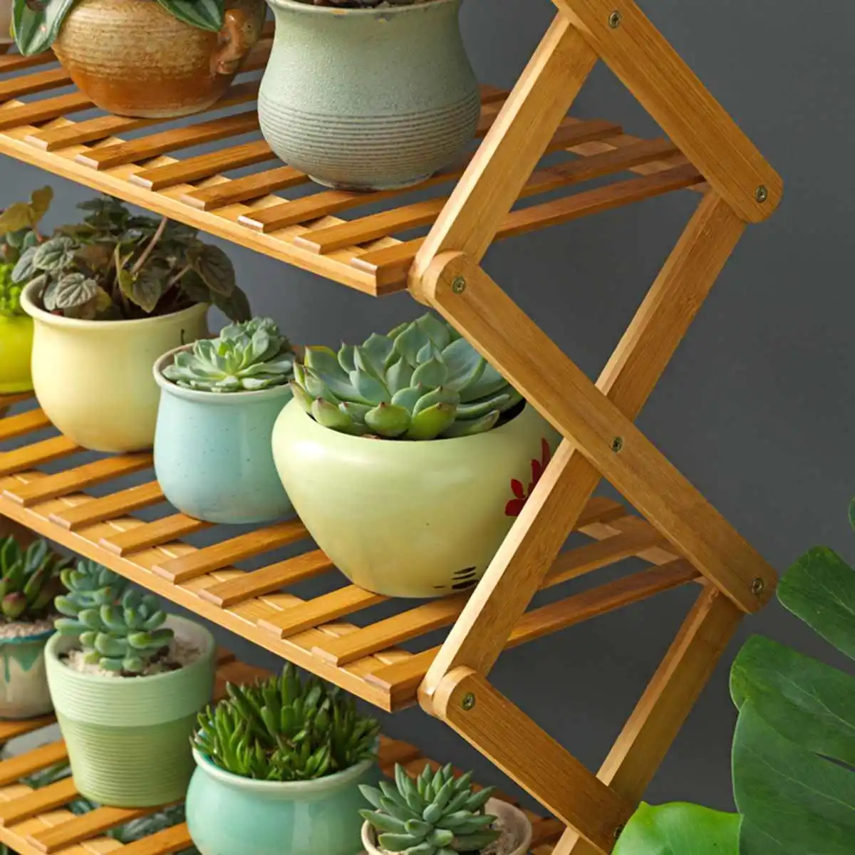 2/3/4/5 Tiers Foldable Natural Plant Stand Flower Pot Decor Shelf Garden Balcony Planter Flower Pot Tray Display Rack