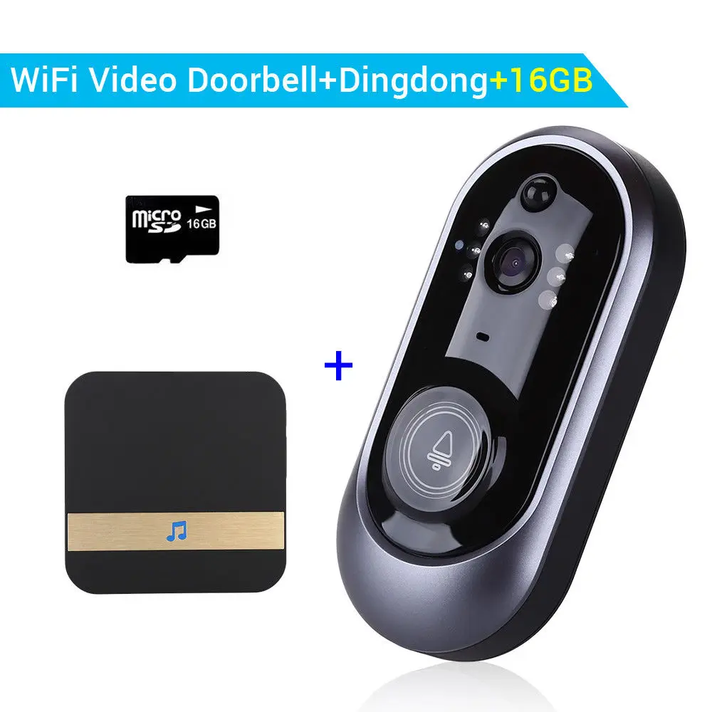 

Smart WiFi Doorbell 720P Intercom Camera Phone Record Bell Audio +Dingdong +16GB TF CARD