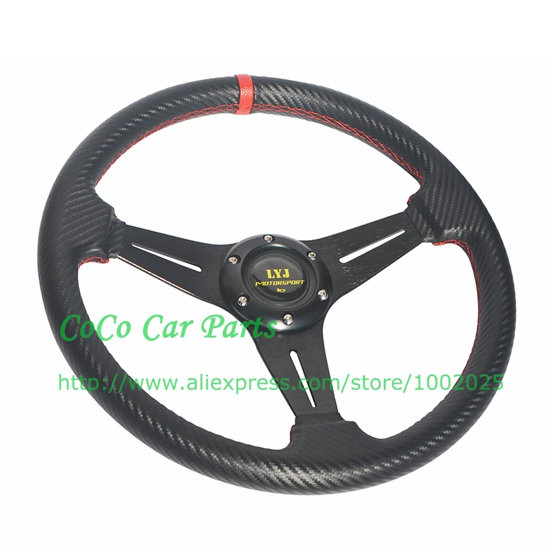Free Shipping High Quality Carbon Fiber PVC Game Steering Wheel Red