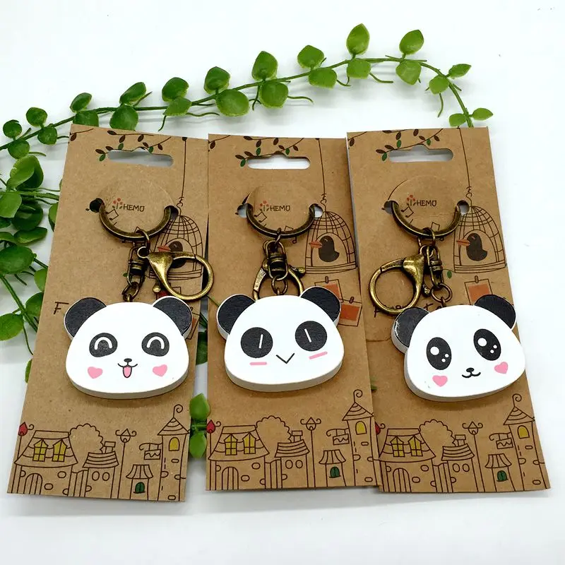 

Hand Painted Panda Head Key Chain Key Ring Vintage Wooden Accessory Bag Charms Pendant Men Women Panda Jewelry Ethnic Gift