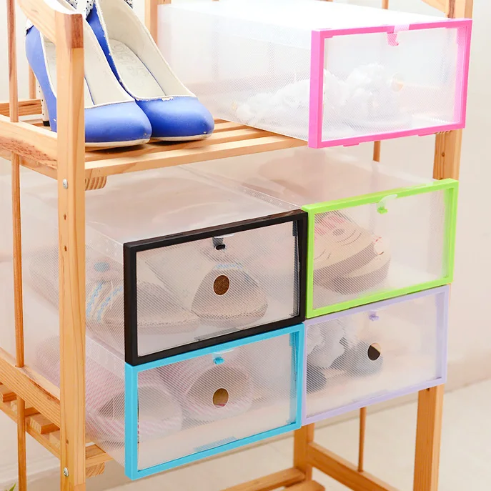 

Foldable shoe storage boxes drawer type transparent shoe box DIY plastic box closet organizer