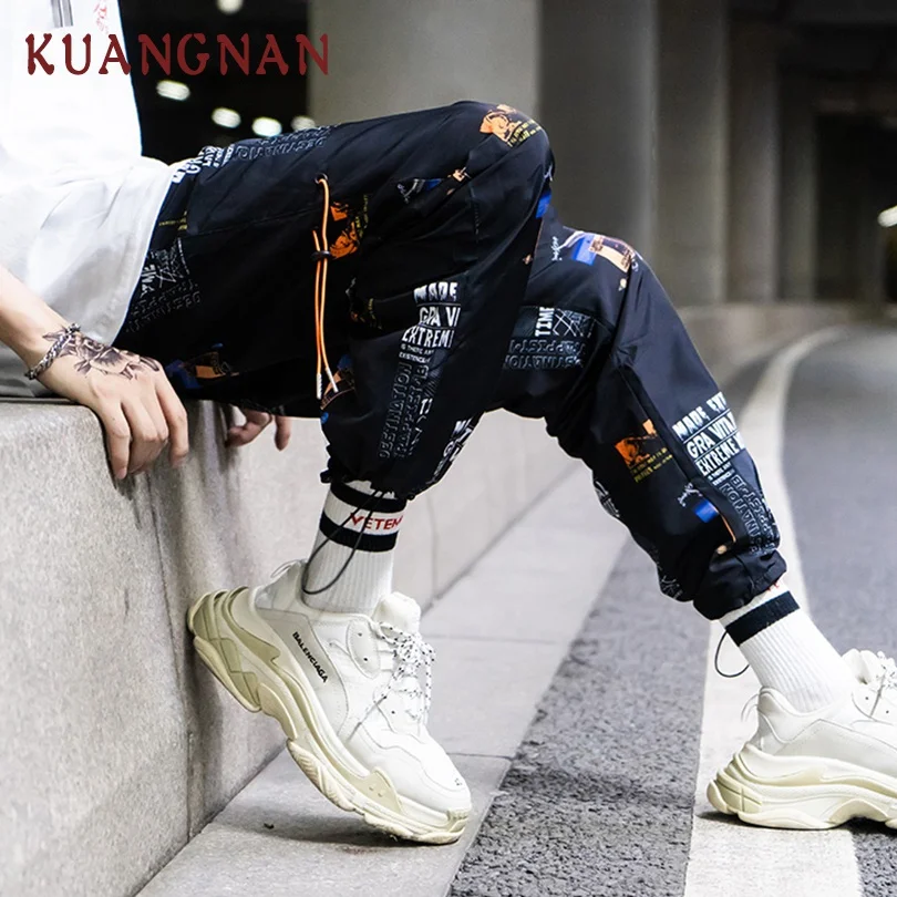 KUANGNAN Японская уличная одежда брюки по щиколотку Мужские штаны для бега хип-хоп брюки Мужские штаны для пробежек мужские спортивные штаны
