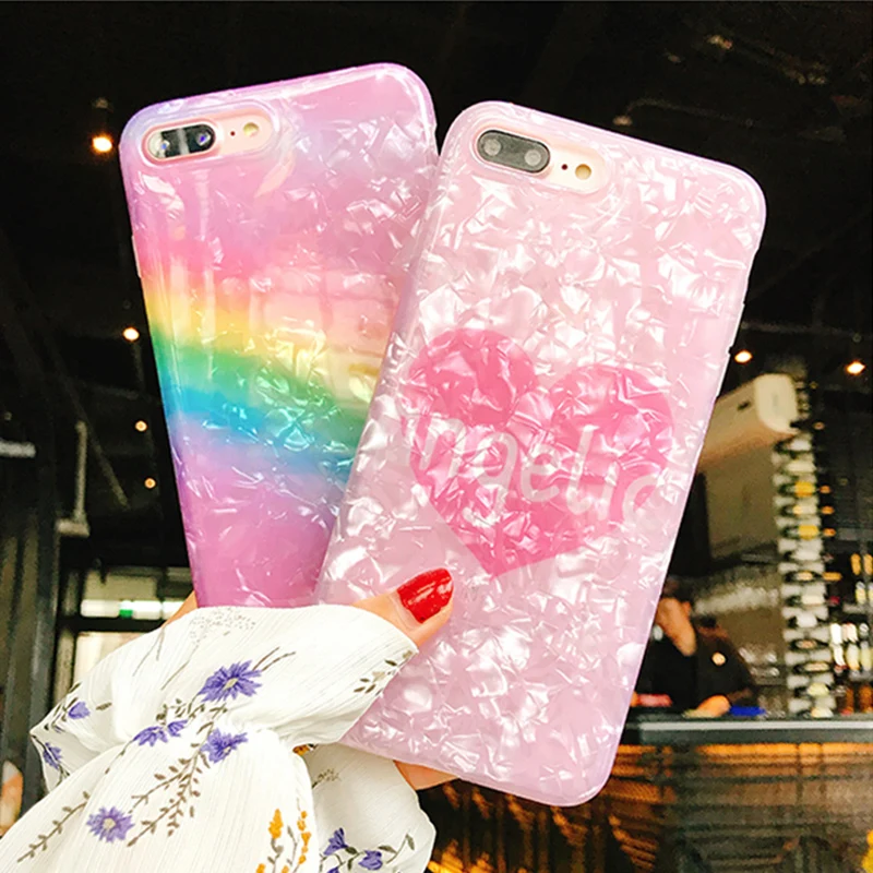 Cute Glossy Love Heart Shell Phone Cases For iPhone X 8 7 6 6S Plus