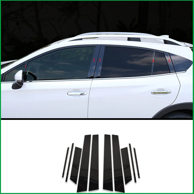 

For Subaru XV 2018 2019 Windows column Frame Black Sequin Cover PC Sticker Trim 10 PCS Car Styling Auto Parts