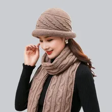 OZyc дизайн двухслойные зимние шапки для женщин из кроличьего меха вязанная теплая шапка и шарф большая твист шапка