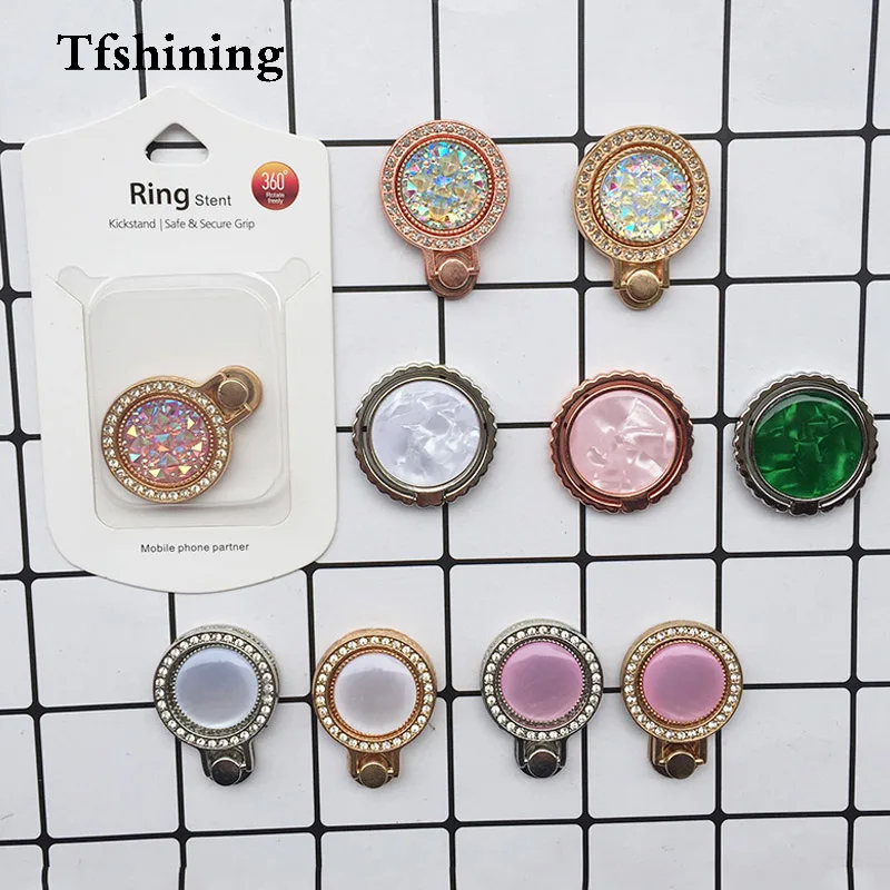 Tfshining Fashion Universal Round Metal Diamond Finger Ring Stent Smartphone Mobile Phone Holder Stand For iPhone Samsung Xiaomi