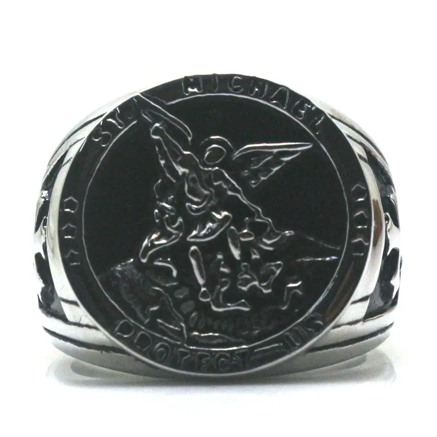 Men Boy Cross Saint Michael Protect US 316L Stainless Steel Cool Round Ring Newest Free Shipping Two Choices