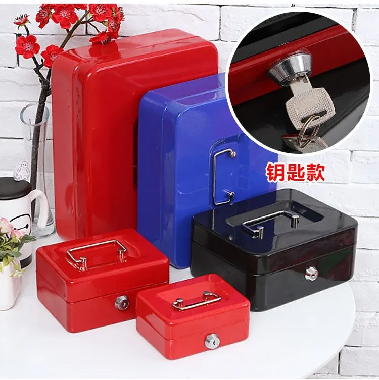 Cashier lock box key open money saving boxs bin fuse change small iron safety safes  M 20*16*9CM
