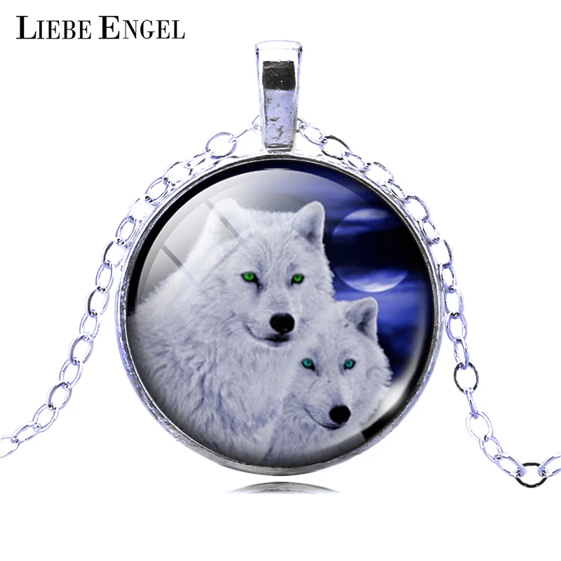 LIEBE ENGEL серебряное ожерелье с подвеской винтажное изображение волка для подростков, стеклянный кабошон, ожерелье с цепочкой, ювелирные изделия в летнем стиле