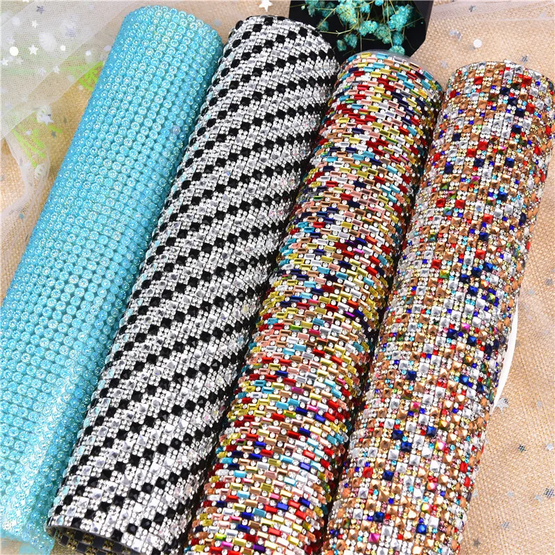 

24*40cm Hotfix squar Glass Rhinestone Mesh Trim Ribbon Crystal Fabric Sheet Strass Applique Banding For DIY Dress Jewelry Making