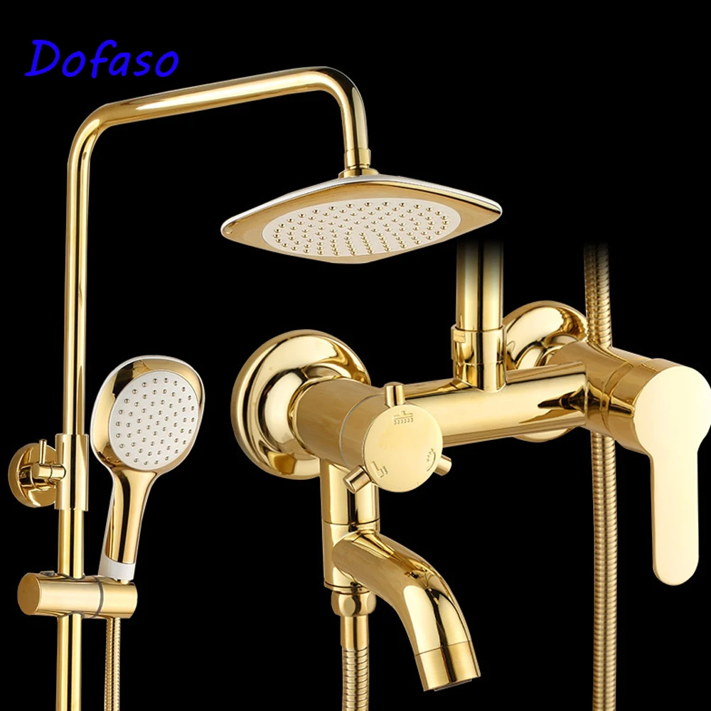 Dofaso Luxury gold rain shower set wall mount golden white paint bath shower faucet