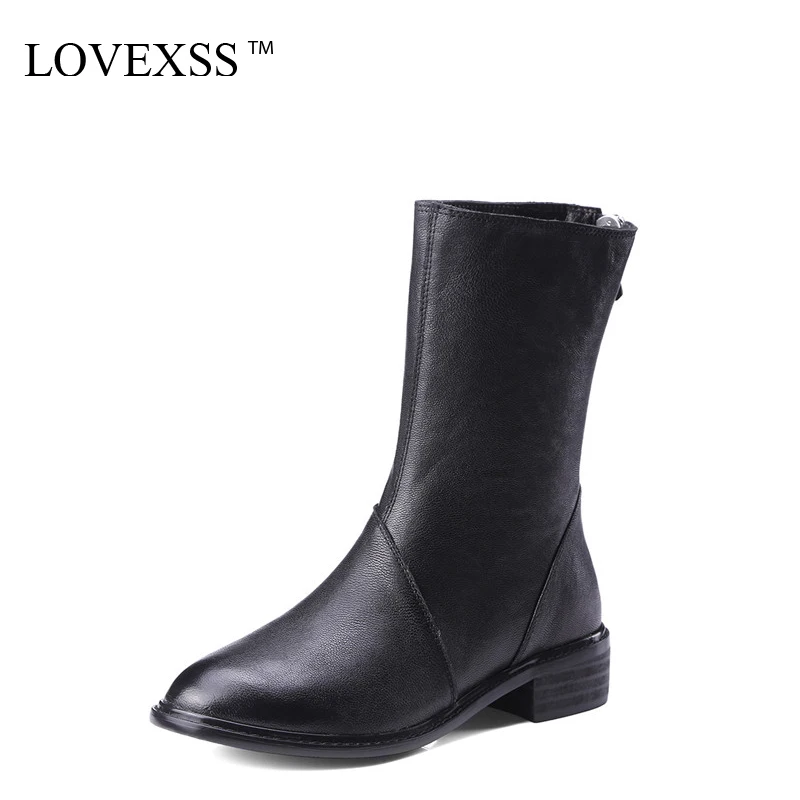 

LOVEXSS Woman Genuine Leather Riding Boots Black Autumn Winter Zipper Martens Boots Fashion Chelsea Punk Boots 2017 Gothic Shoes