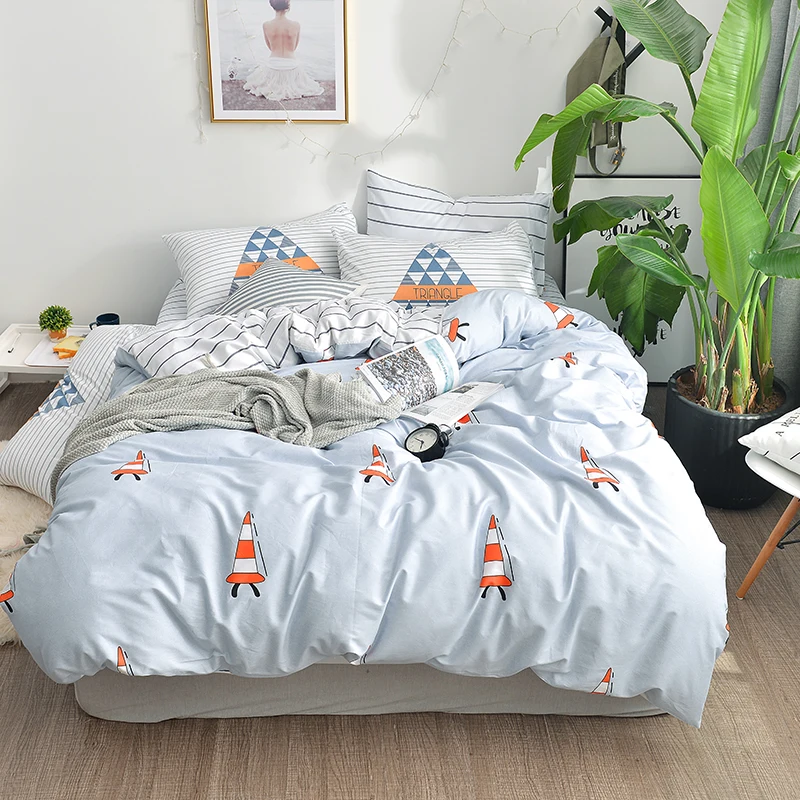 

Papa&Mima Modern style bedding set Red White Tower print 100% Cotton Queen size duvet cover flat sheet pillowcases