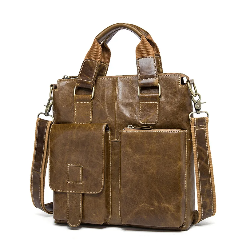 

Genuine Leather Vintage Handbag Briefcase Crossbody Bags Men Bag Handbags Fashion Crazy Horse pocket Casual Tote Shoulder Bag