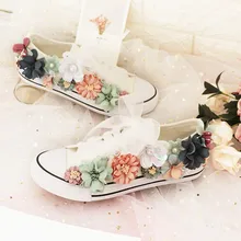 Сезон весна-лето; женские кроссовки; парусиновая обувь на плоской подошве; ручная работа; трехмерные кроссовки с блестками и цветами; Повседневная обувь; wk137