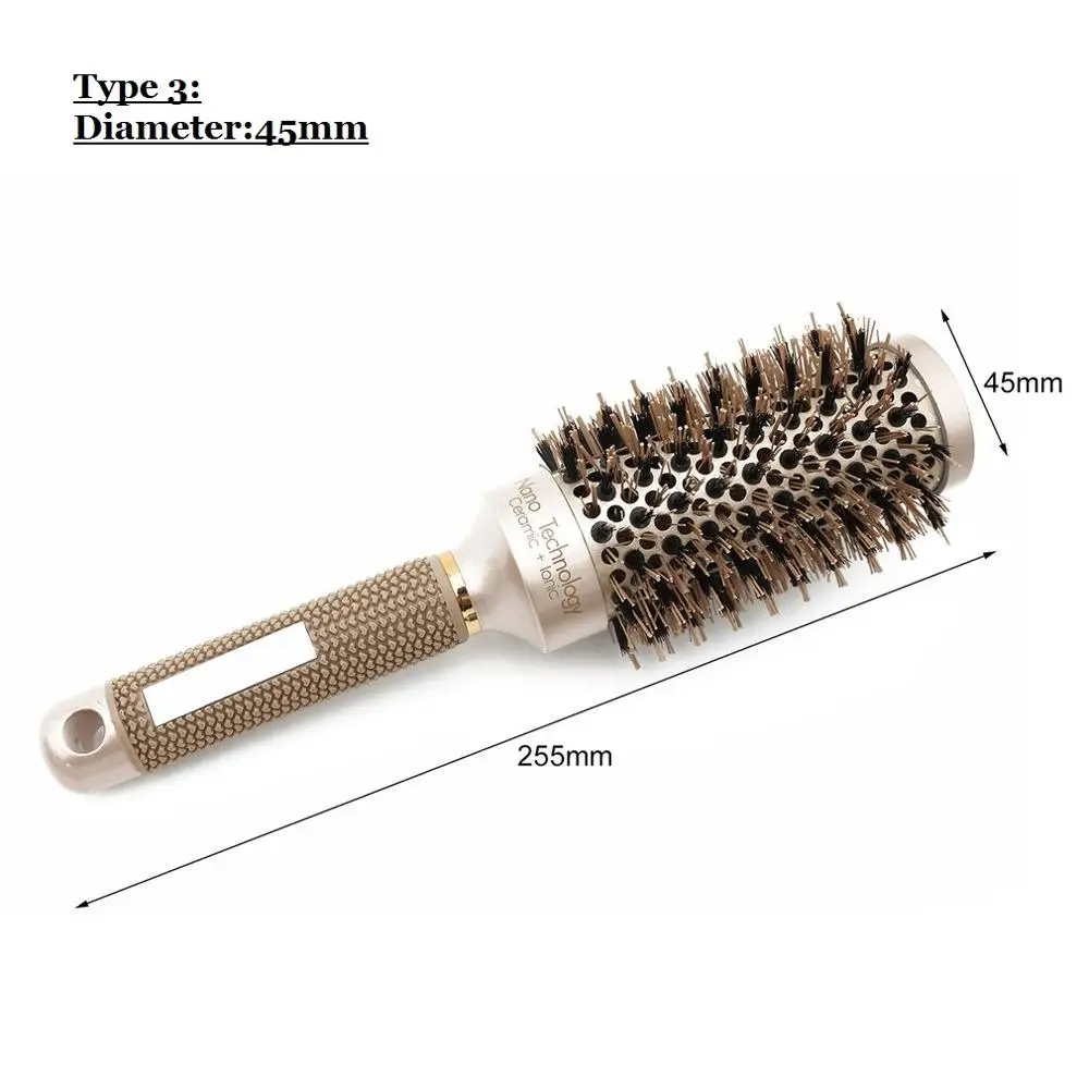 Керамическая алюминиевая щетка для волос круглая расческа нейлоновая щетина для волос Профессиональные парикмахерские расчески парикмахерская расческа для укладки золотистый - Цвет: type 3