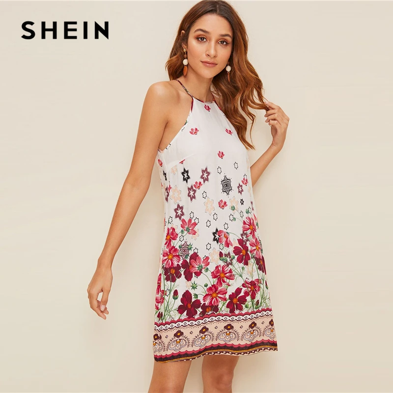 Женское прямое пляжное платье SHEIN праздничное короткое на бретелях спагетти с