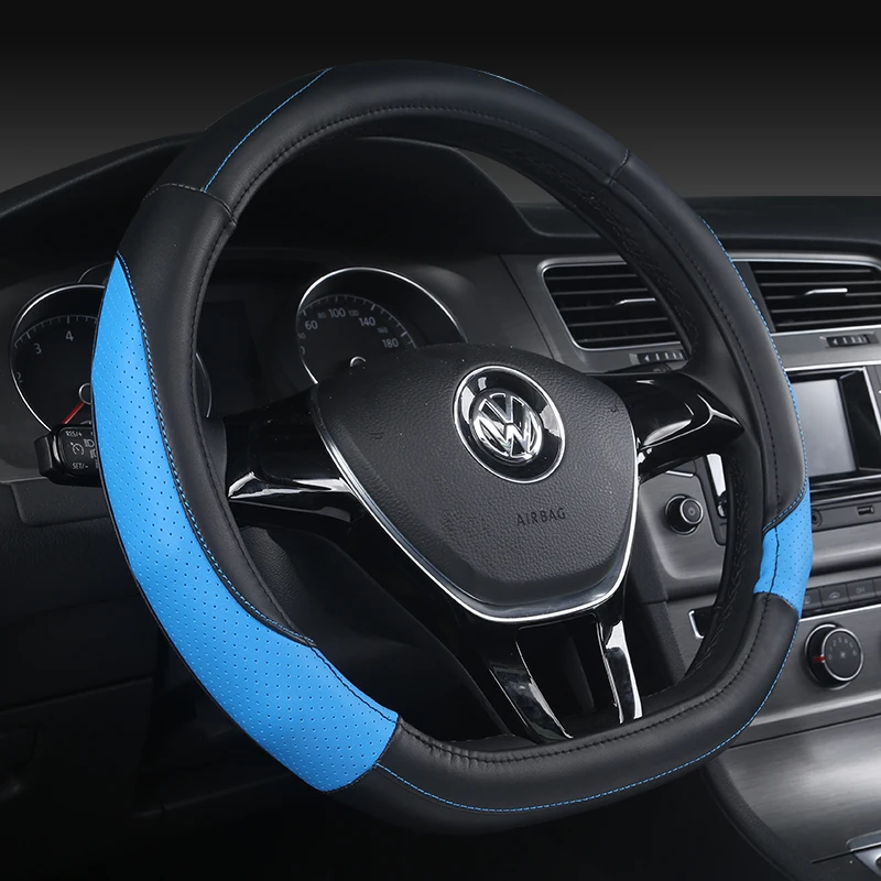 

KKYSYELVA D Shape Steering-Wheel Black Auto Car Steering Wheel Cover Leather 38CM wheel cover Interior accessories