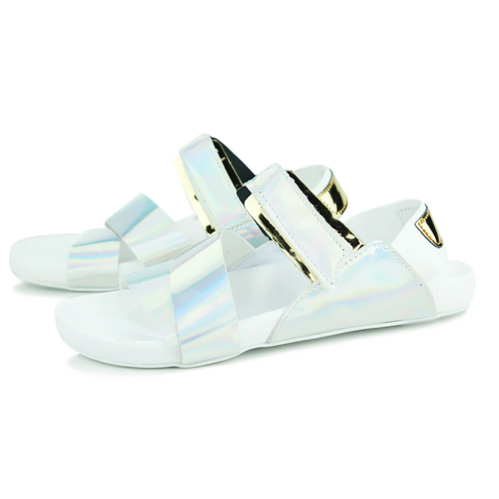 Fashion Casual Men Summer Patent Leather Hollow Sandals Slippers Beach Shoes - Цвет: Белый