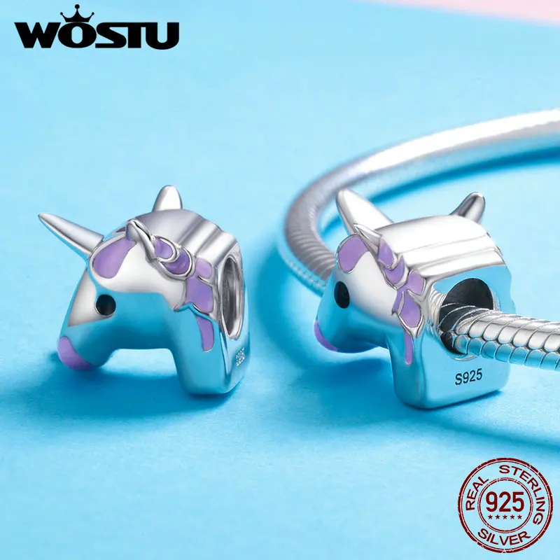 WOSTU 100% Real 925 Sterling Silver Licorne Charm Beads For Women Original Bracelet Necklaces 925 Jewelry Fashion Gift BKC671
