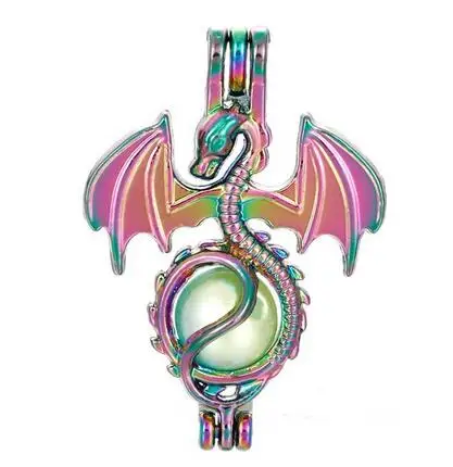 

Rainbow Colored Dragon Cage Pendant Jewelry Pearl Beads Cage Pendant Essential Oil Diffuser Boho Locket 5Pcs Free Shipping RPC37