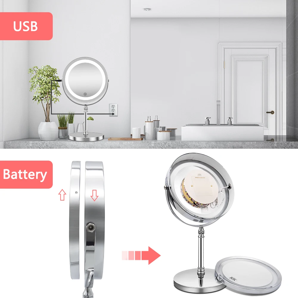 Preise Make up Spiegel mit Lichter 10X Vergrößerung Doppelseitige Eitelkeit Spiegel USB Lade Touch Dimmen Bad Spiegel Weihnachten Geschenk