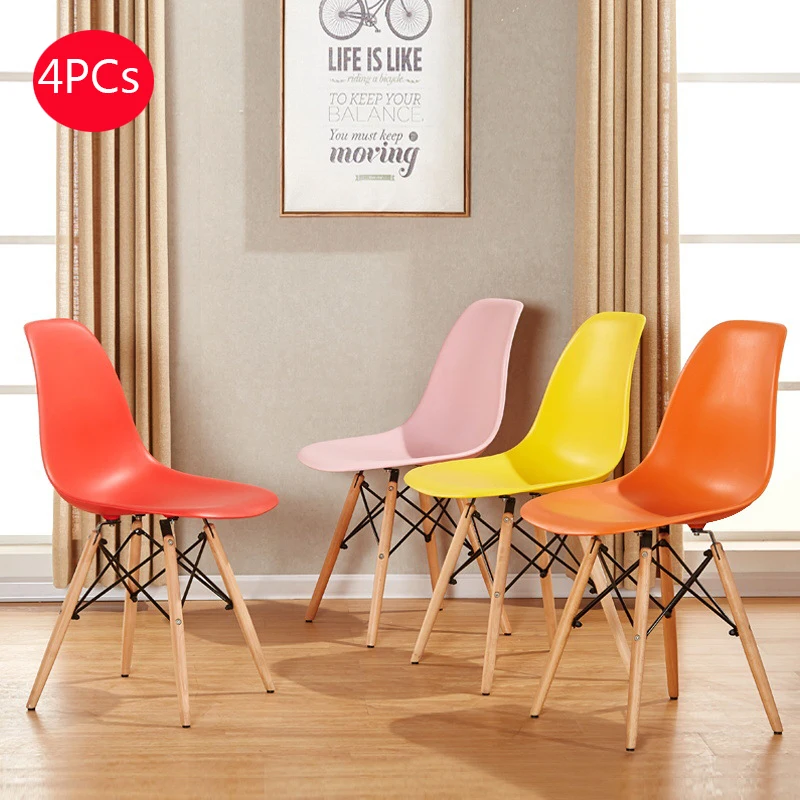 

4PCs Creative Minimalist Modern Design Dining Side Chair With Wood Legs Plastic Dining Chair Backrest Chair For Dining Room