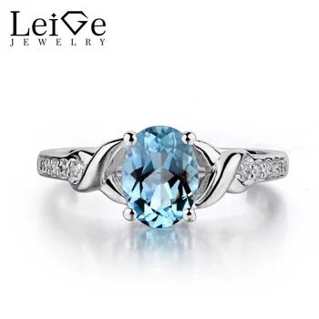 

Leige Jewelry Oval Shaped Aquamarine Engagement Rings For Women Sterling Silver Blue Gemstone Ring March Birthstone