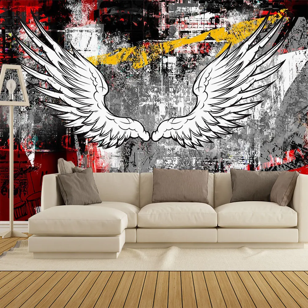 Пользовательские 3D обои модные граффити крутые крылья чистая красный фон Стена-высококачественный водонепроницаемый материал