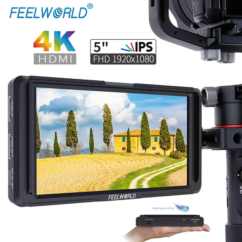 

Feelworld F6S 5" IPS HD LCD Peaking Camera Video Monitor Display 4K HDMI Input Loop-out for Canon Nikon DSLR Stabilizer Zhiyun