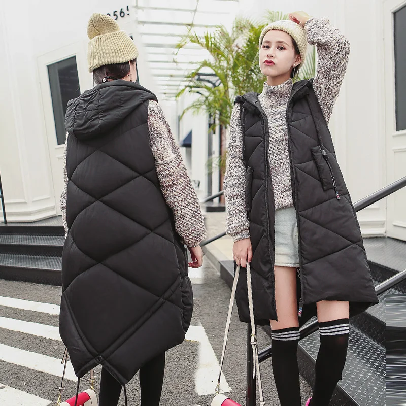 KUYOMENS Long Women Waistcoat Short Sleeve Jacket Winter Women's Coats Autumn Vests With Hood Female Vest Coat Colete Feminino