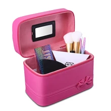 Туалетный чехол, портативный косметический набор из искусственной кожи, набор для макияжа, сумка для хранения, большая емкость, 2 цвета, пустой набор для макияжа, инструмент с зеркалом для девочки