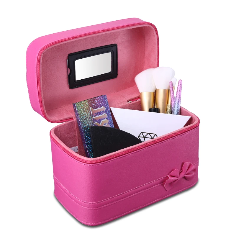

Dressing Case Portable PU Cosmetic Box Makeup Set Storage Bag Large Capacity 2 Color Empty Make Up Kit Tool with Mirror for Girl