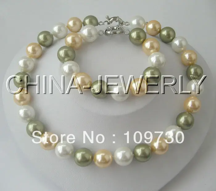 

Jewelry 00236 One set 18" & 8"14mm south sea shell pearl necklace and bracelet