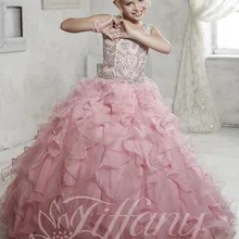 Ярко-Розовое Бальное Платье для девочек в цветочек платья с пайетками Бисер в пол, с оборками принцесса, для общения платье на день рождения Праздничное платье