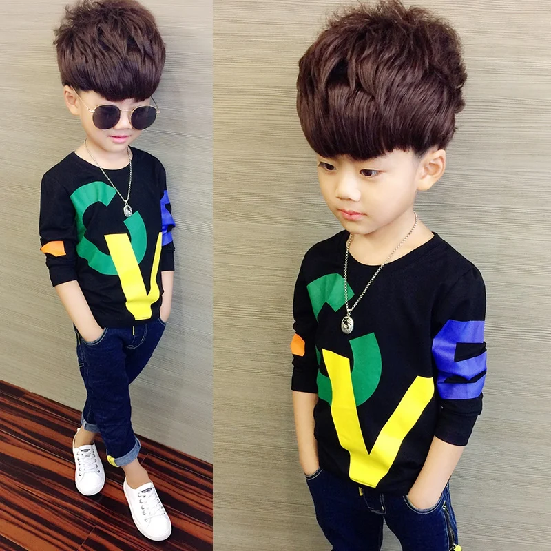 COOTELILI 80-130cm Black T-Shirt Children Tops Letter Kids Clothes Long Sleeve T Shirt Toddler Boys Spring Clothing Costume (4)