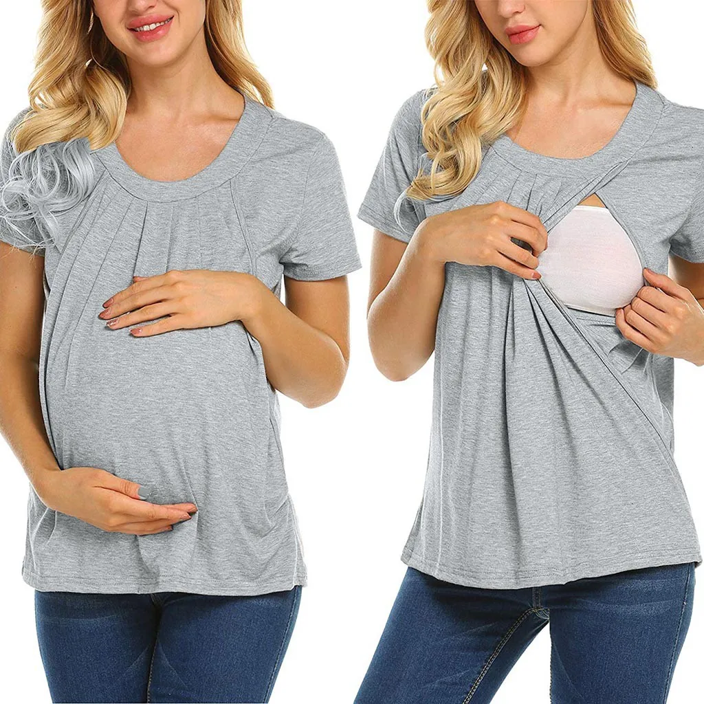 Cute Pregnancy Clothes Nursing Top Women Maternity Pregnancy Folding Nursing Baby Breastfeeding T-shirt Tops Maternidad